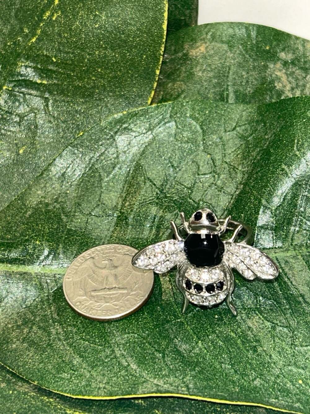 Chico's Pave Crystal and Black Stone Figural Bee Fashion Ring